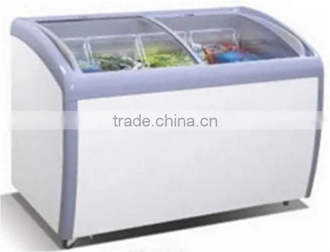 Sliding glass top chest freezer for ice cream storage