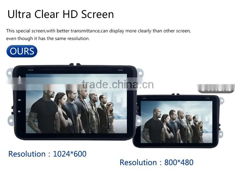 Cheap 8 Inch High quality double din 1024 600 High Resolution car gps dvd player for VW skoda