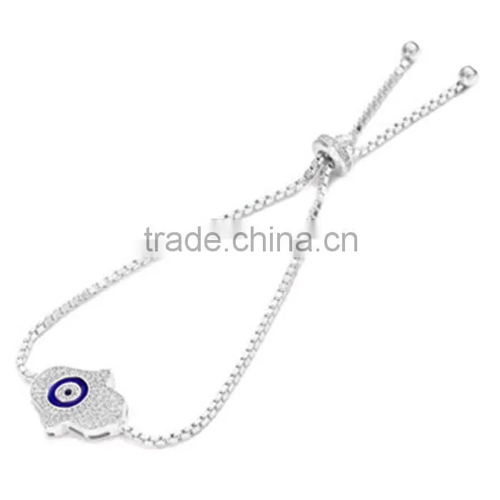 Wholesale 925 silver Rose gold plating diamond hand of fatima tennis adjustable bracelet