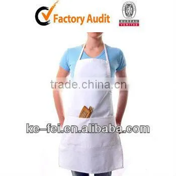 white cotton kitchen apron with two pockets