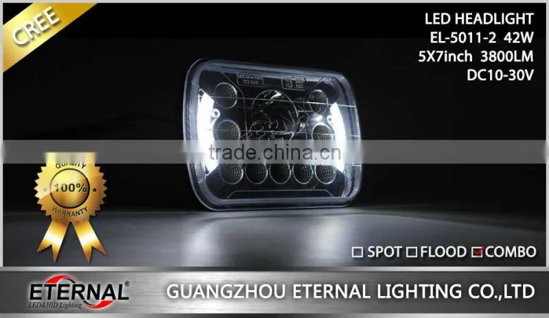 5x7in 42W high power automotive truck off road sealed beam led headlight dual beam with halo ring H4 plug