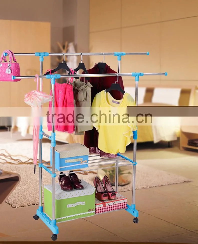 Rolling Clothes Rack Hanging Garment Bar Portable Adjustable Heavy Duty Hanger