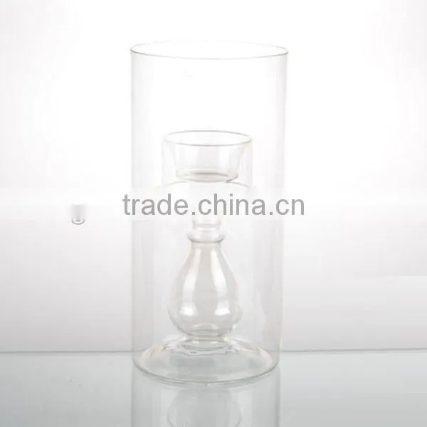 2-tier 2016newset top grade clear series tall glass straight barrel hurricane candle holder