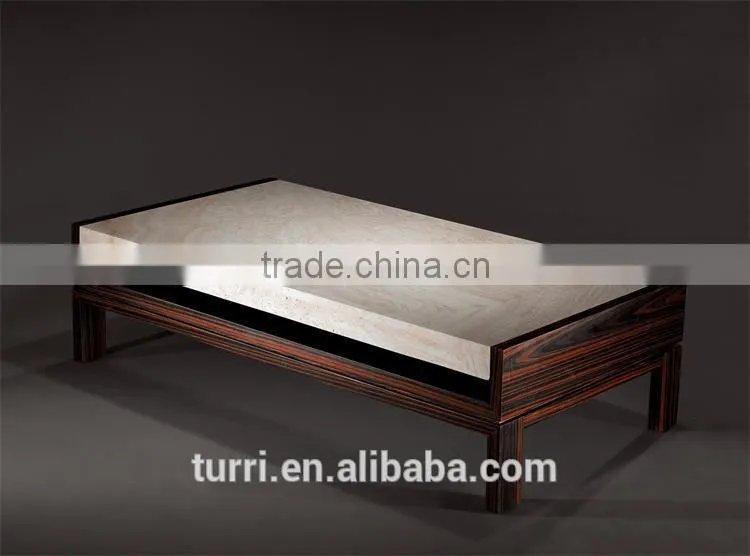 Italian Vintage Ebony Veneer Base With Travertine Top Coffee table