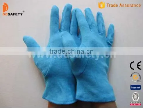100% Blue Cotton Polyester Reversible Hem Working Gloves