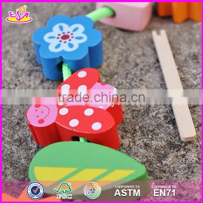 2017 New design 10 pieces beads children preschool wooden lacing toys W11E064-S