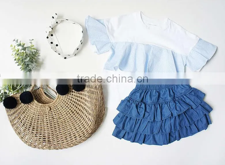 Denim Clolr 3 Layers Ruffle Shorts Stylish Kids Clothes Girls Shorts Wholesale