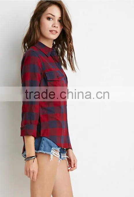New Casual Button Down Lapel Neck Plaids Flannel Blouse Shirts