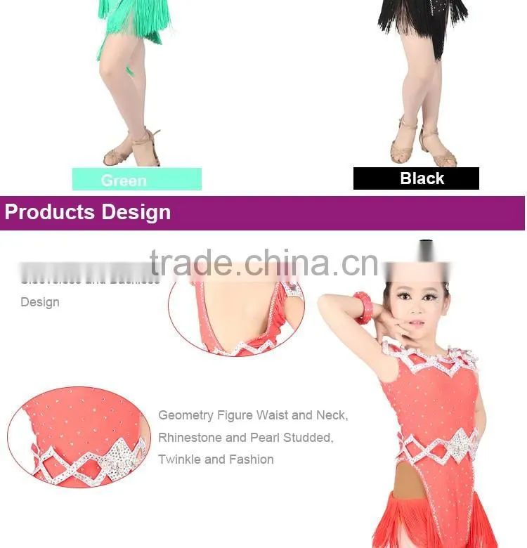 2017 Fringed Girls Child Ballroom Latin Dance Costumes For Kids