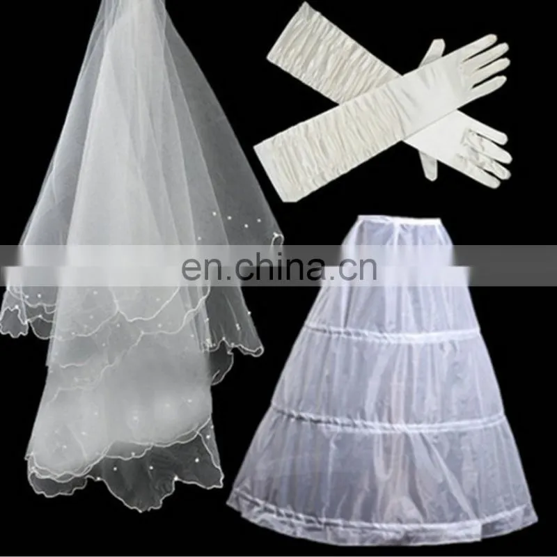 Bridal Wedding Accessories 3PCS Bridal Veils Gloves Peticoat Wholesale