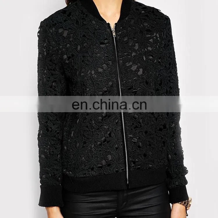 Bomber black lady Jacket in Lace