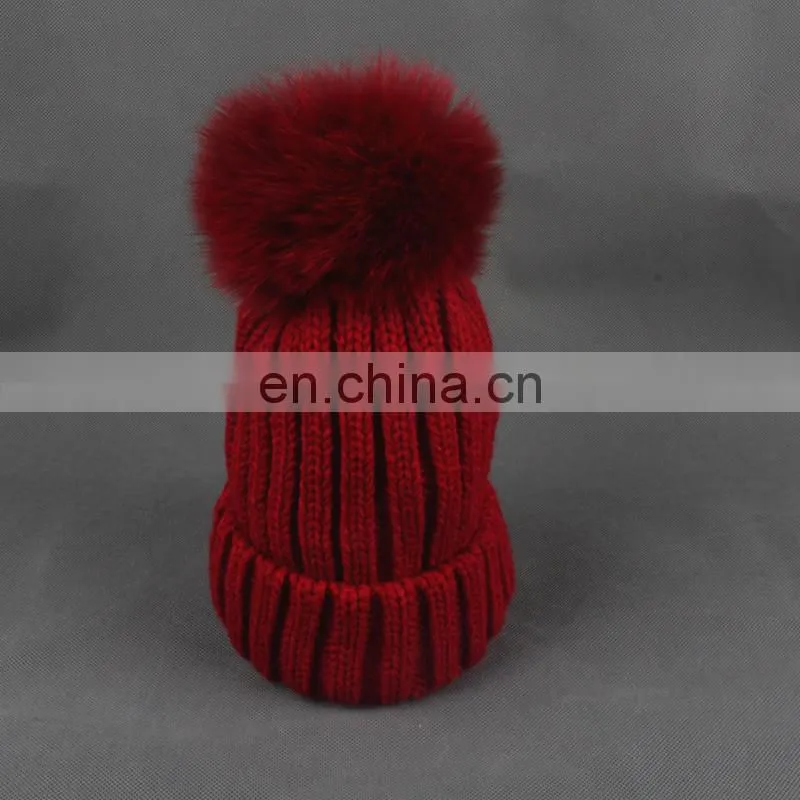 Cute Children Present Fox Fur Pompom Knitted Beanie Earmuff Funny Baby Beanie