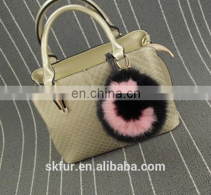 English letters design fox fur pom pom keychain