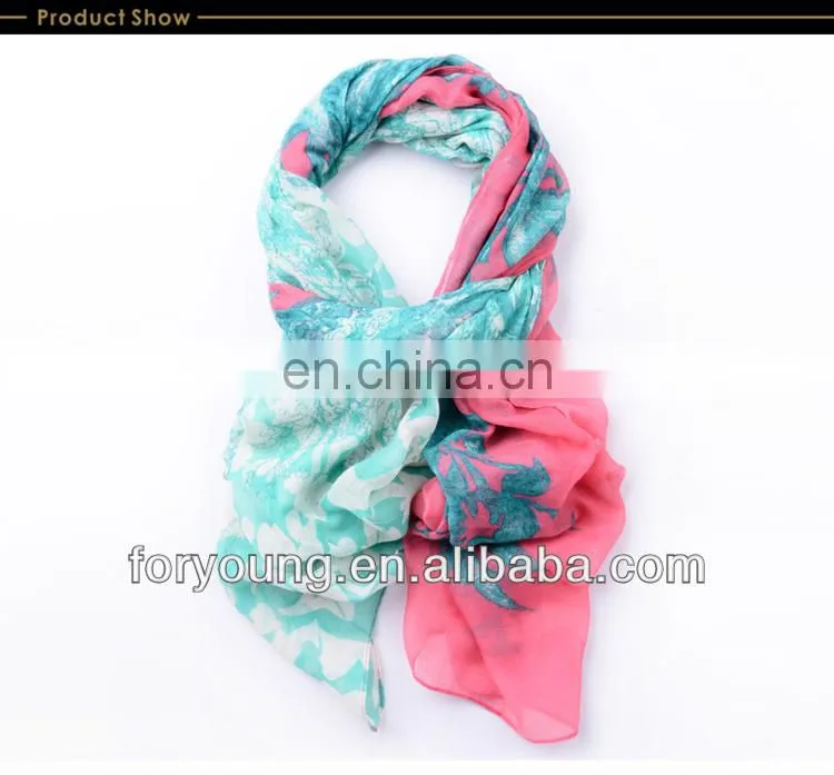 Flower Printed Polyester Scarf