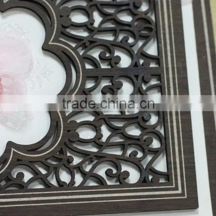 High Quality Fancy Design Wooden Laser Cut Wedding Invitation Card