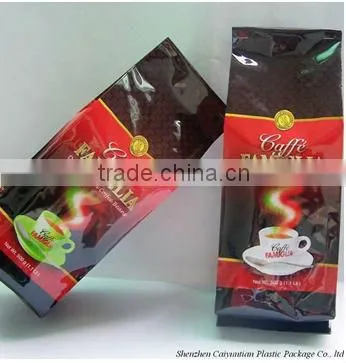 coffee bags with valve Tin tie Aluminum stand up coffee pouch eight-side sealing zipper pouches