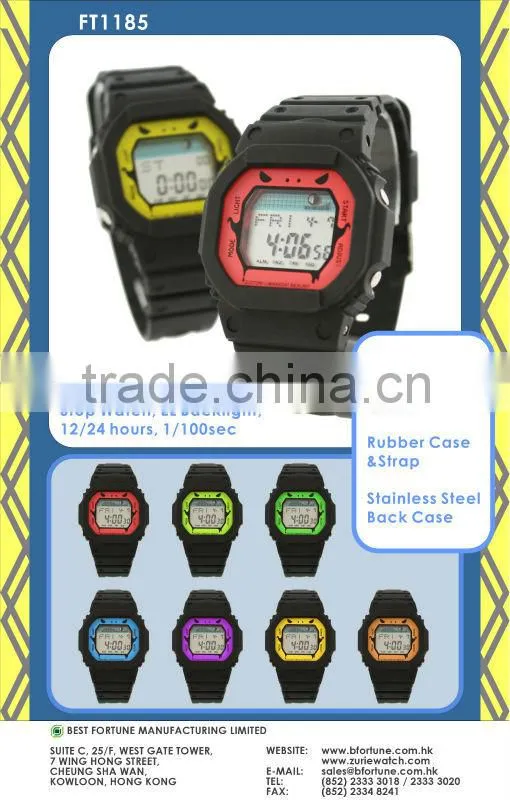 FT1185_RD Red Color Dial LCD display Plastic Rubber watch for kids