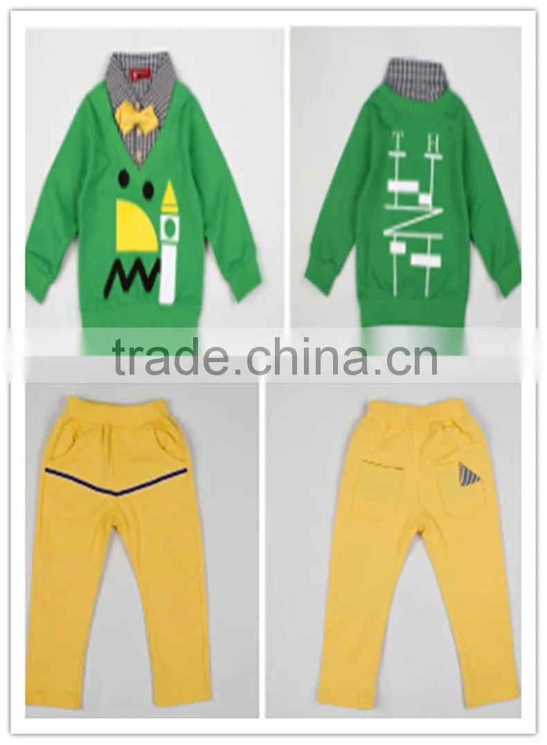 2016 fashion Korean style boy clothes children faux twinset design cotton long-sleeved + pants