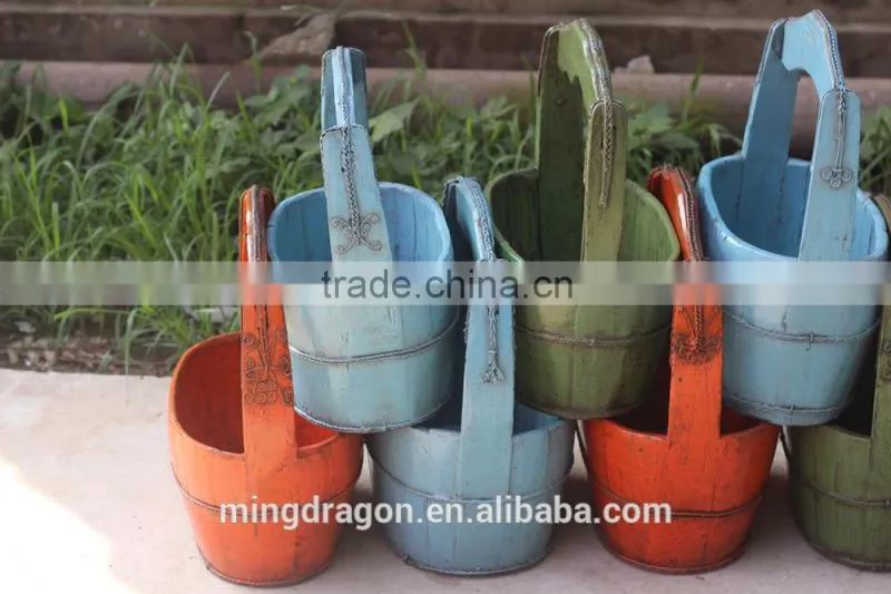 Chinese antique wooden painted basket