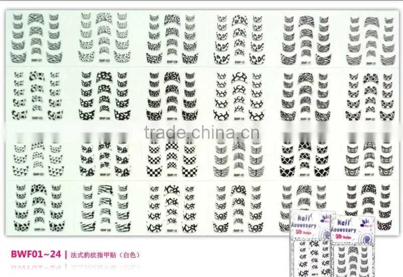 12 tips nail art stickers checkerboard black and white color Nail Accessories/ high quality products made in china
