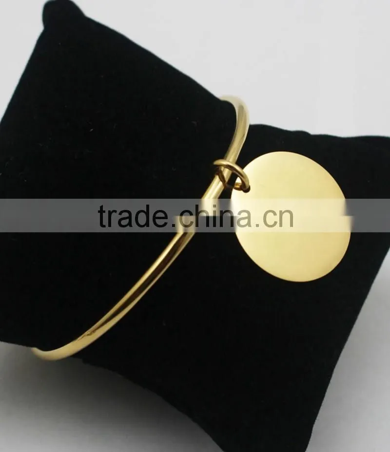 Round Dog Tag Factory Customize Stainless Steel Charm Bracelet Bangle