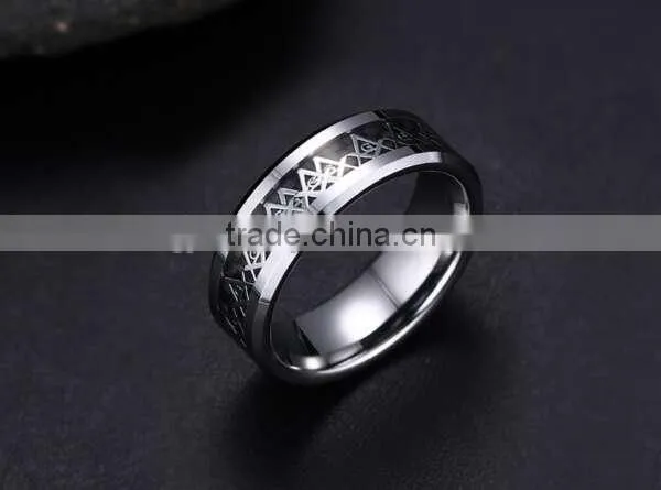 Classic vintage masonic symbol rings for men, retro men's tungsten rings