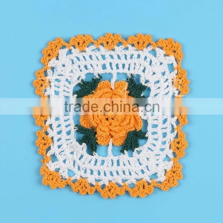 Clorful square crochet doilies for table dress,vintage flower cotton coasters
