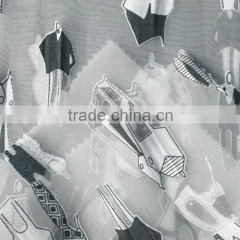 Cheap T/R cutting motif woven organza fabric