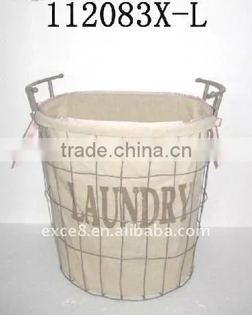112083X-L Metal laundry basket w/jute liner