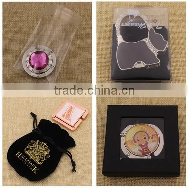 Customized logo promotion round foldable bag hanger / holder with epoxy sticker