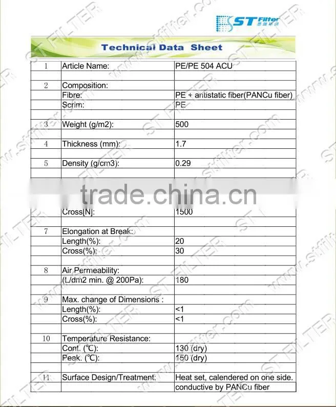non woven bag dacron 504 filter bag