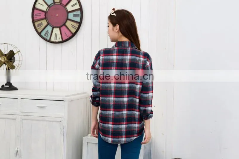 2014 ShangYi classic plaid shirt style ladies t shirt, women fashion plaid shirt