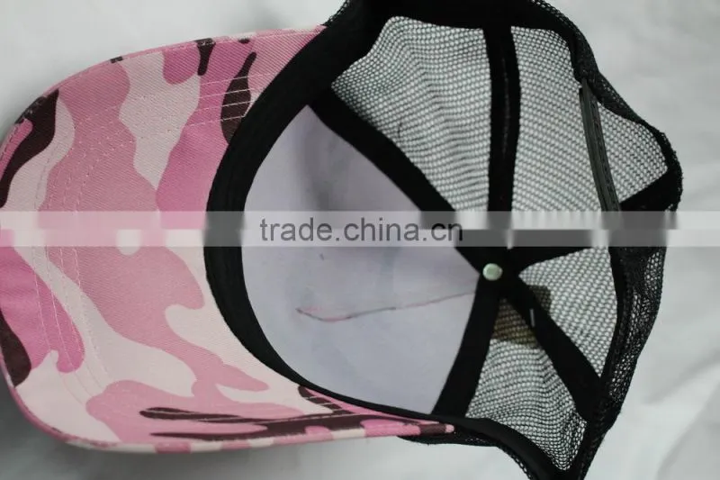 100 polyester camo cap with mesh at back