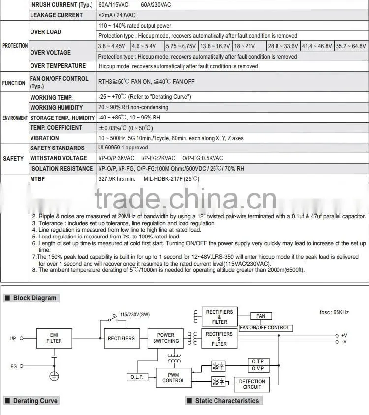 Mean Well LRS-350-4.2 Single Output Switching Power Supply 350W 4.2V 60A