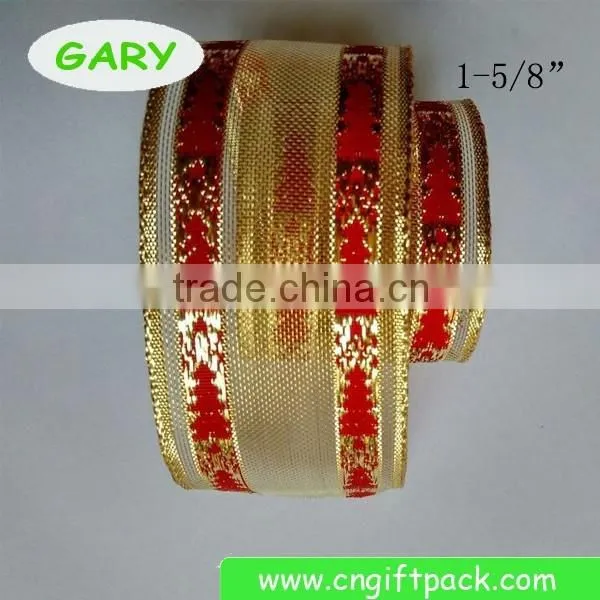 1-1/2" Gold and Red Wired Edge Outdoor Christmas Ribbon