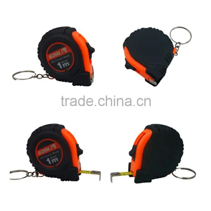 1M/6mm printing logo ABS case mini measure tape for key chain with one stop
