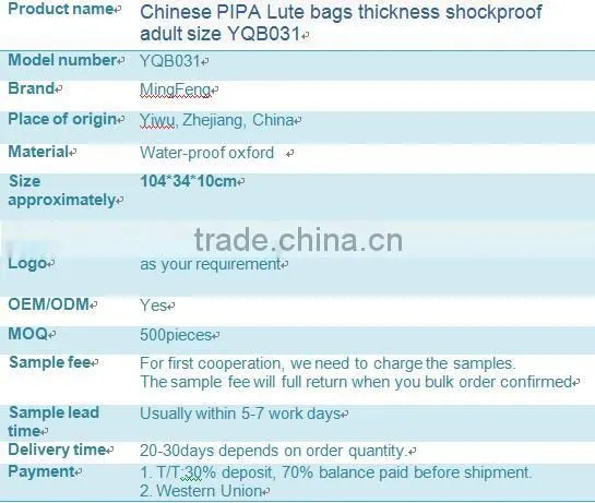 Chinese PIPA Lute bags thickness shockproof adult size YQB031