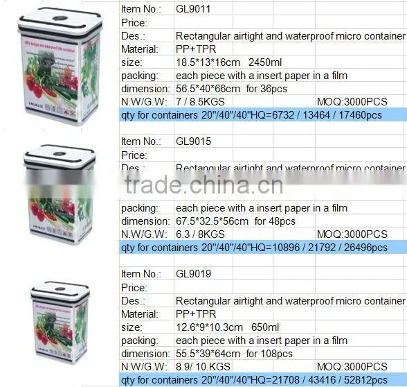 2450ml microwave rectangle food container GL9013
