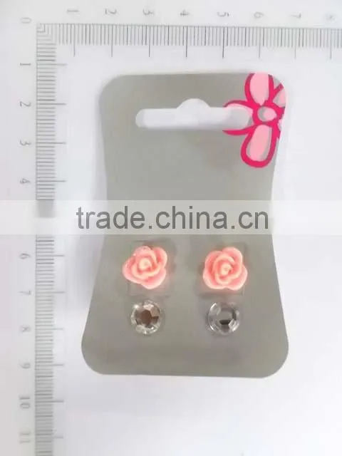 Lovely acrylic rose flower and hexagonal glass earring set for children