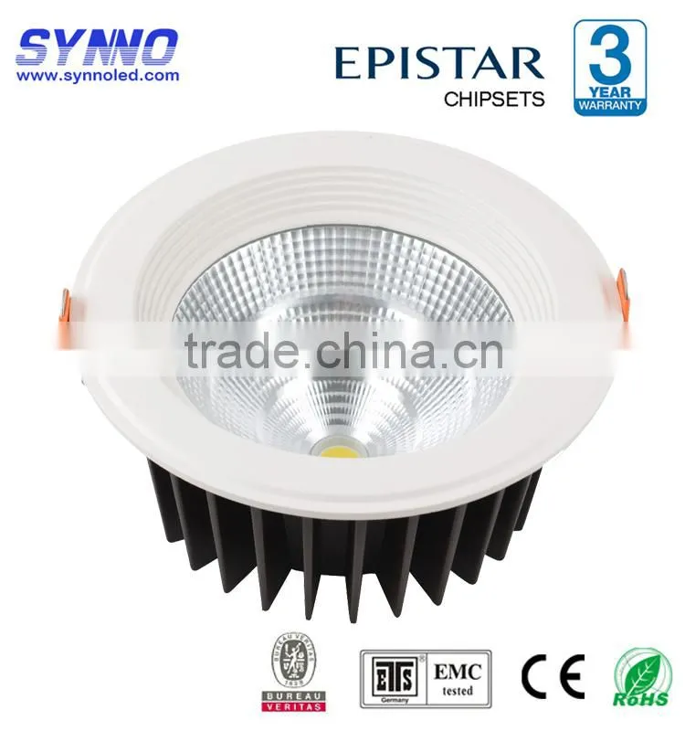 2015 hot sales high lumens aluminum+pc round recessed COB LED downlight 30/40/60w