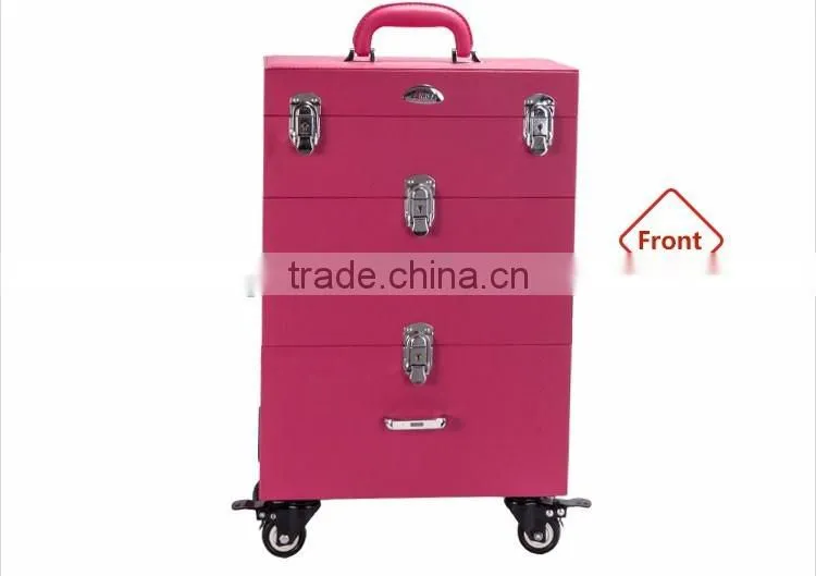 Professional Beauty Cosmetic Case Pink Makeup Case/ Box PVC Leather Box