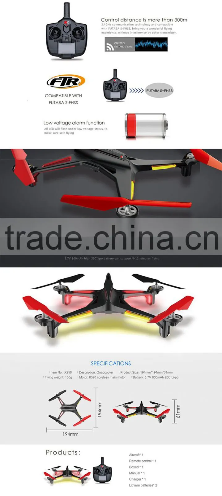 X250 Scalable 5.8G FPV flying camera helicopter wholesale quadcopter rc drone