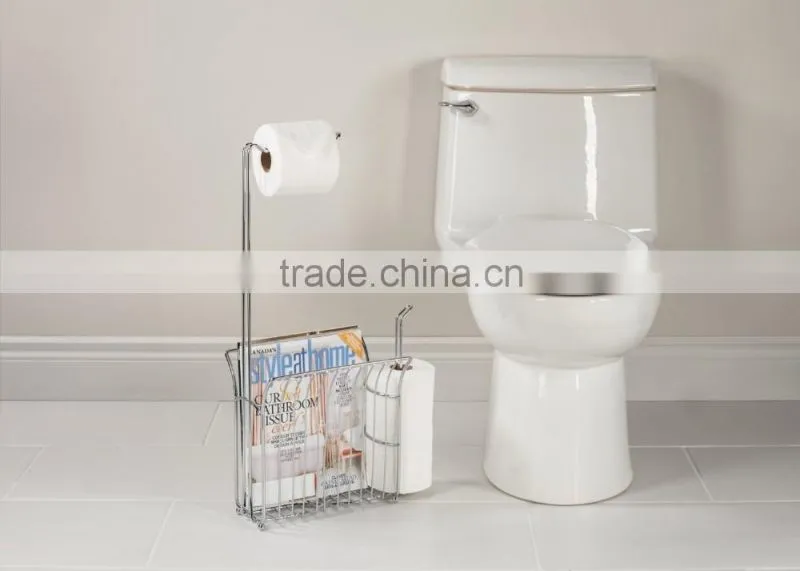 Chrome steel paper towel holder with magazine rack