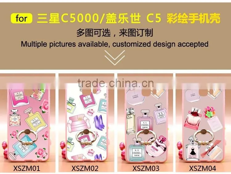 Newest Fashion Ring Holder For Samsung C5 Phone Case Uv Prefume Printing TPU+PC 2 In 1 Hybrid