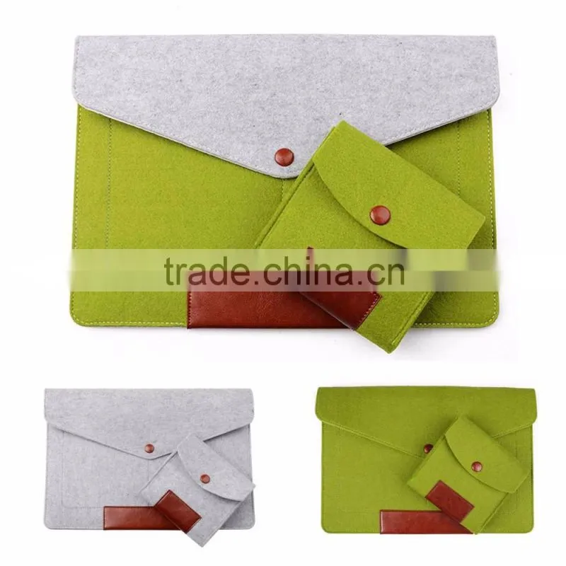2016 new hot selling wool felt+ PU laptop sleeve bags with mouse bag for apple Macbook air pro , pro retina 11" 13.3" 15.4"