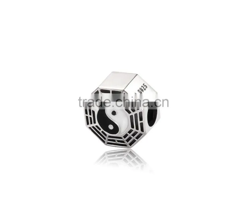 2016 Hot Sale 925 Silver Charm,White and Black Enamel Ying Yang Charm