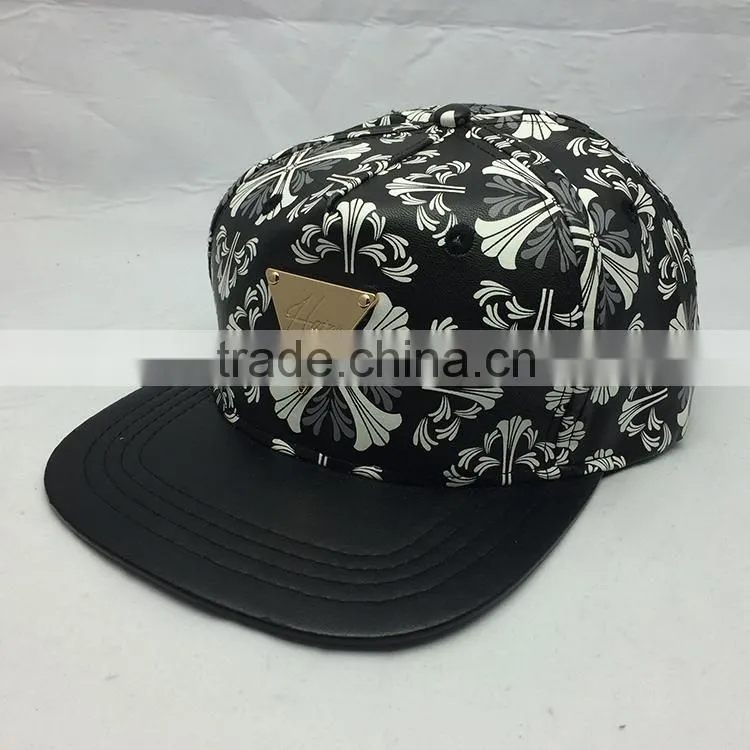 custom design your own logo 6 panel leather hater snapback caps