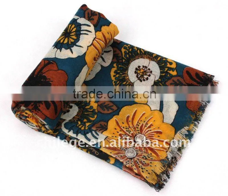 high quality mercerized wool floral printed scarfs
