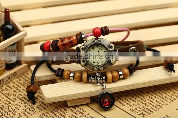 2015 hot sale vintage leather watch bracelet