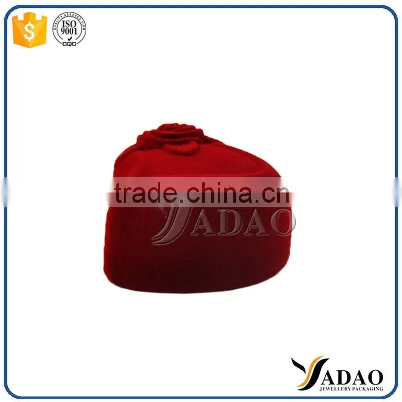 red flower shape velvet jewelry boxes ring packaging box